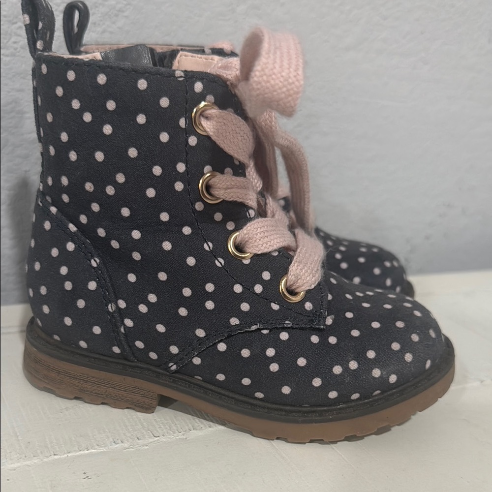 Polka Dot Kids Boots - Black and Pink